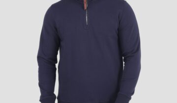 Sweatshirt Col Montant Demi Zippé Uni – Bleu Marine