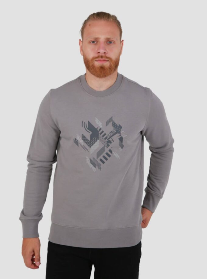 Sweatshirt Col Rond Imprimé - Gris