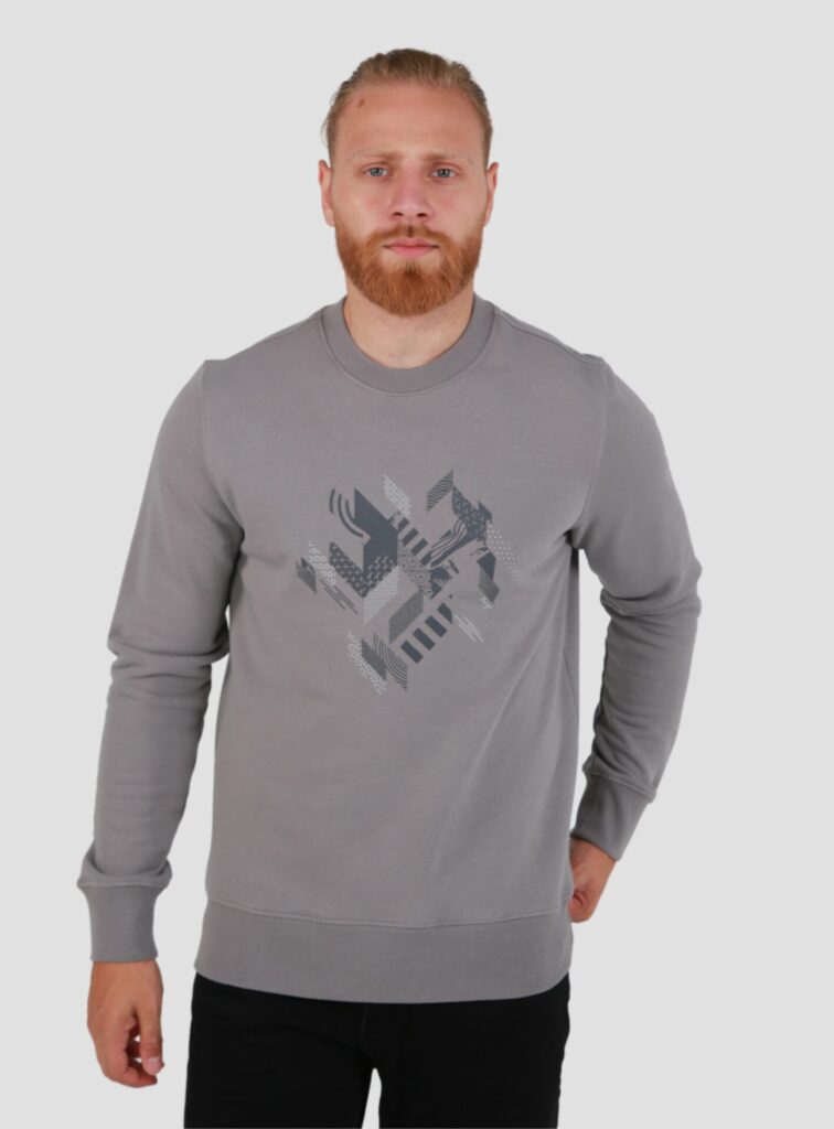 Sweatshirt Col Rond Imprimé - Gris