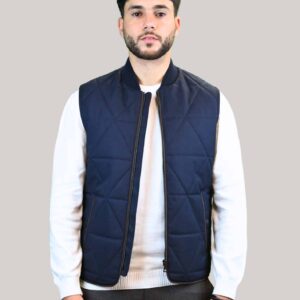 Gilet Matelassé Animé De Surpiqûres Losange - Bleu Marine
