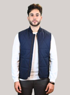 Gilet Matelassé Animé De Surpiqûres Losange - Bleu Marine