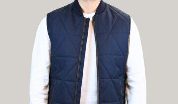 Gilet Matelassé Animé De Surpiqûres Losange – Bleu Marine