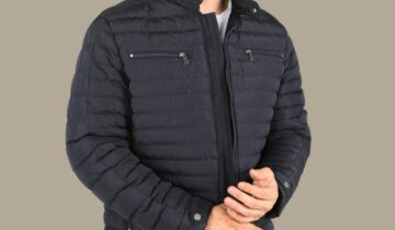 Blouson Matelassée Col Biker – Bleu Marine
