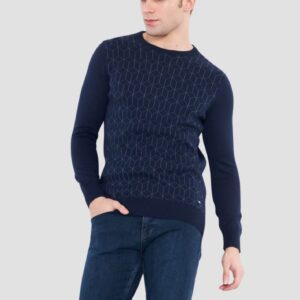 Pull Col Rond Fantaisie - Bleu Marine