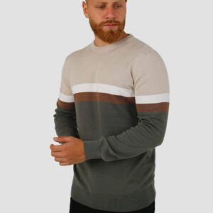 Pull Col Rond Rayé - Beige/Khaki