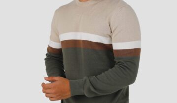 Pull Col Rond Rayé – Beige/Khaki