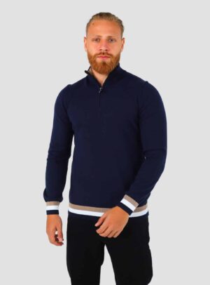 pull Col Cheminée Bord-Côte Tricolore - Bleu Marine