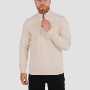 Sweatshirt Col Montant Demi Zippé Uni - Beige