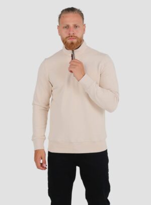 Sweatshirt Col Montant Demi Zippé Uni - Beige