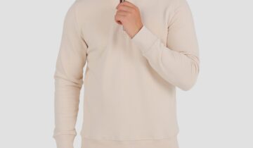 Sweatshirt Col Montant Demi Zippé Uni – Beige