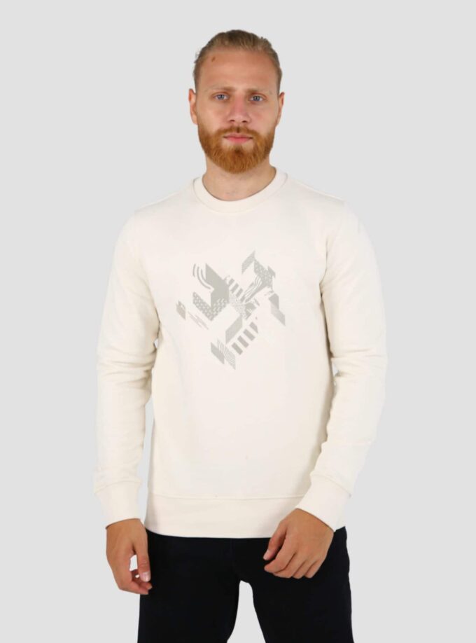 Sweatshirt Col Rond Imprimé - Beige