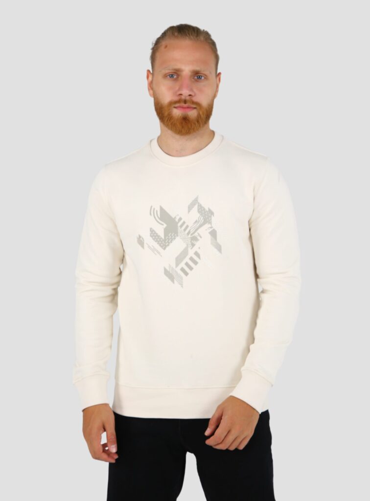 Sweatshirt Col Rond Imprimé - Beige