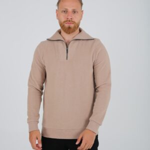 Sweatshirt Col Montant Zippé Uni - Beige