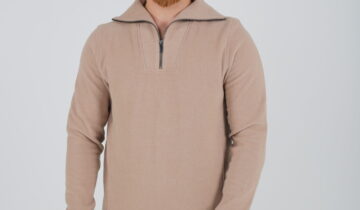 Sweatshirt Col Montant Zippé Uni – Beige