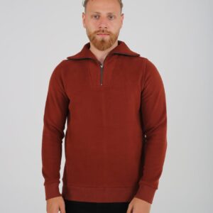 Sweatshirt Col Montant Zippé Uni - Brique