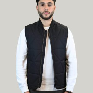 Gilet Matelassé Animé De Surpiqûres Losange - Noir