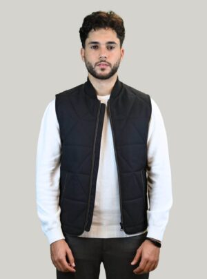 Gilet Matelassé Animé De Surpiqûres Losange - Noir