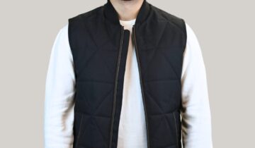Gilet Matelassé Animé De Surpiqûres Losange – Noir