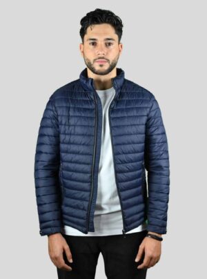 Blouson Matelassée Animé De Surpiquêre Horizontale - Bleu Marine