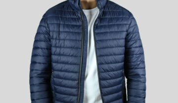 Blouson Matelassée Animé De Surpiquêre Horizontale – Bleu Marine