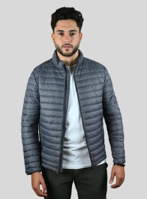 Blouson Matelassée Animé De Surpiquêre Horizontale - Gris