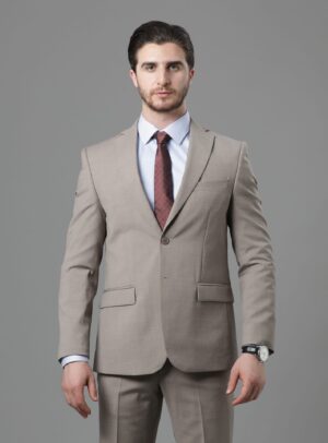 Costume 2 pièces Ajusté Uni Chiné - Beige