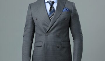 Costume 2 Pièces Ajusté Croisé Col Pointe Piqué – Gris