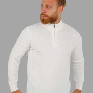 Pull Col Cheminée Zippé - Blanc