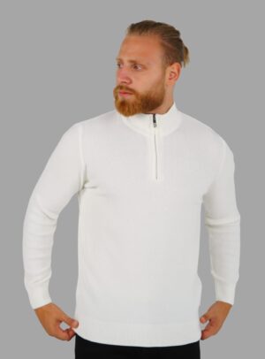 Pull Col Cheminée Zippé - Blanc