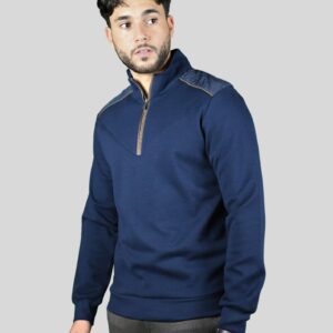 Sweatshirt Col Montant Demi Zippé Piqué - Bleu Marine