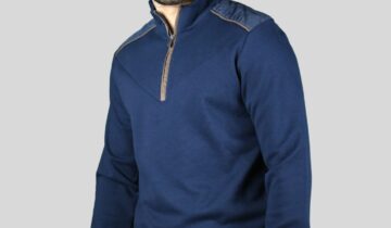 Sweatshirt Col Montant Demi Zippé Piqué – Bleu Marine