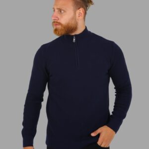 Pull Col Cheminée Zippé - Bleu Marine