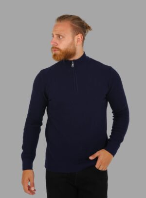 Pull Col Cheminée Zippé - Bleu Marine