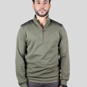 Sweatshirt Col Montant Demi Zippé Piqué - Khaki