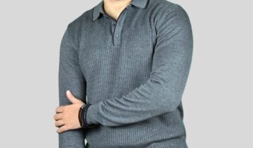 Pull Col Polo En Biais Boutonné Fantaisie – Gris