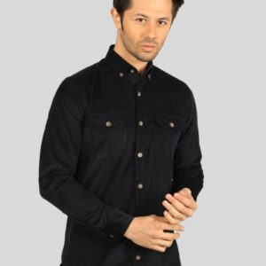 Surchemise Stretch En Velours - Bleu Marine