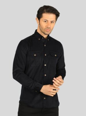 Surchemise Stretch En Velours - Bleu Marine