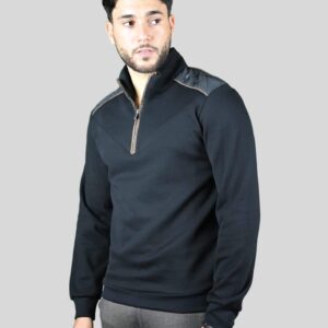 Sweatshirt Col Montant Demi Zippé Piqué - Noir