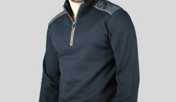 Sweatshirt Col Montant Demi Zippé Piqué – Noir