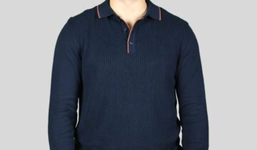 Pull Col Polo En Biais Boutonné Fantaisie – Bleu Marine