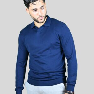 Pull Col Polo Uni - Bleu Royale