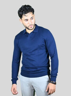 Pull Col Polo Uni - Bleu Royale