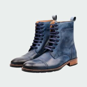 Boots À Lacets Et Fermeture Èclair - Bleu