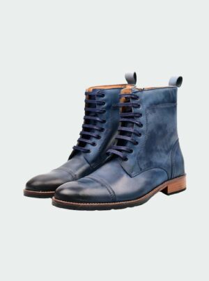 Boots À Lacets Et Fermeture Èclair - Bleu