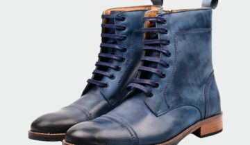 Boots À Lacets Et Fermeture Èclair – Bleu
