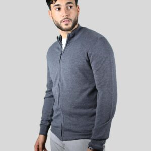 Pull Col Montant Zippé - Gris