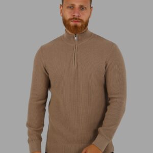 Pull Col Cheminée Zippé - Marron Clair