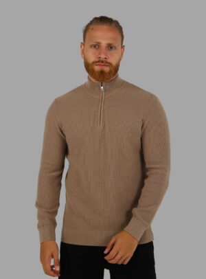 Pull Col Cheminée Zippé - Marron Clair