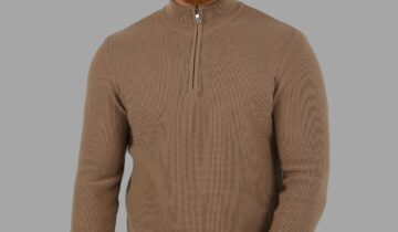 Pull Col Cheminée Zippé – Marron Clair