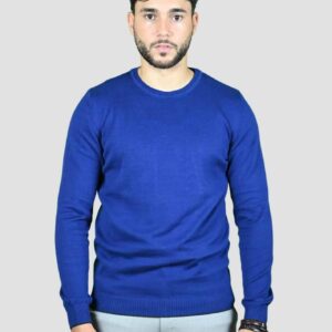 Pull Col Rond Uni - Bleu Royale